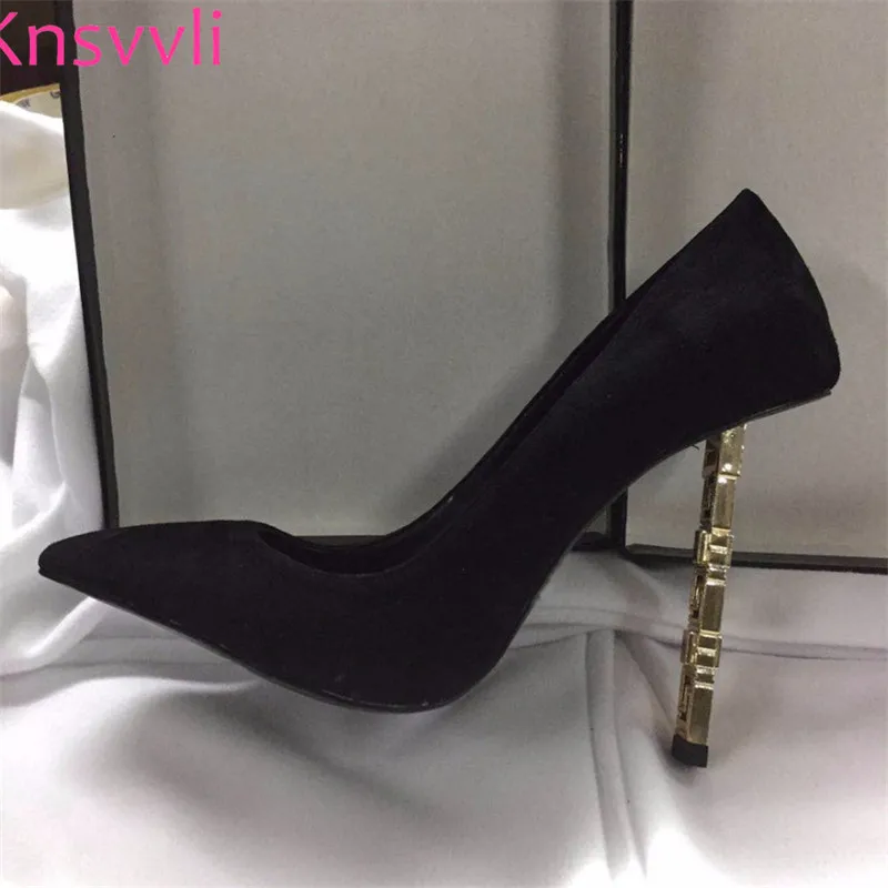black suede Новинка, черные замшевые женские туфли-лодочки на высоком каблуке с острым носком, пикантные Туфли на каблуке в необычном стиле, женская обувь для вечеринок - Цвет: black suede