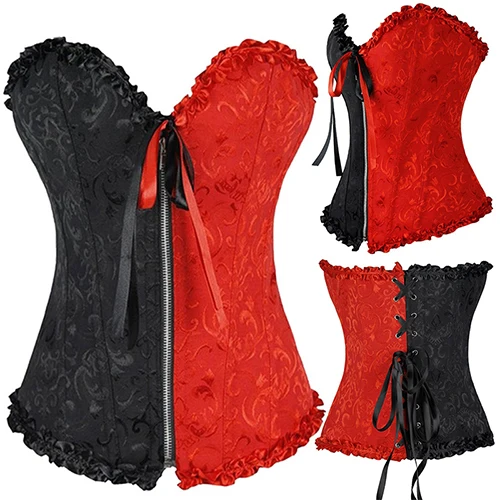 2550 Zip Black Red SAYFUT, Женский Готический жаккардовый корсет на бретельках, корсет-бюстье для похудения, стимпанк корсет, корсет для талии, сексуальное нижнее белье - Цвет: 2550 Zip Black Red