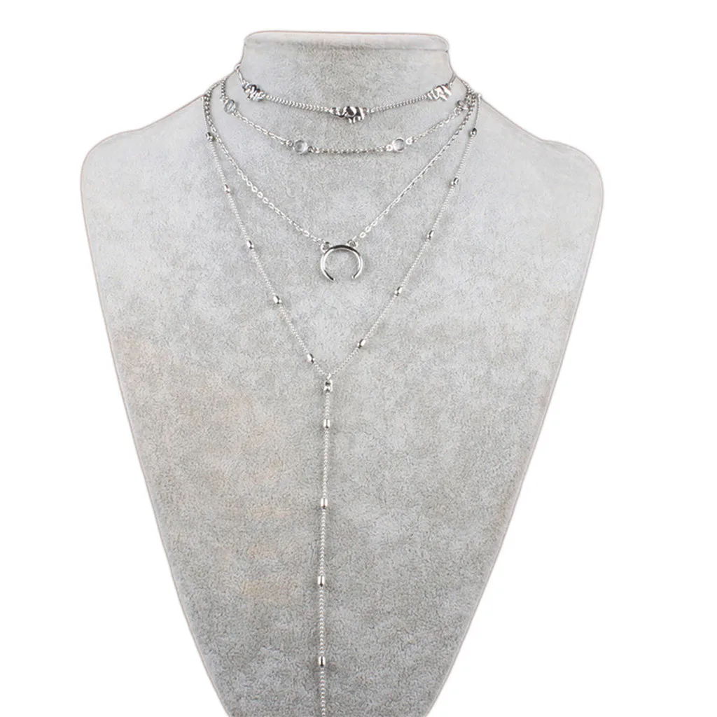 2018 женский Бохо многослойная Луна бисером сплав длинный кулон Подвеска Серебро