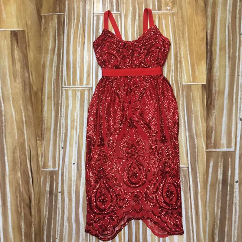 Женское вечернее Бандажное платье до колен красное на бретелях-спагетти с