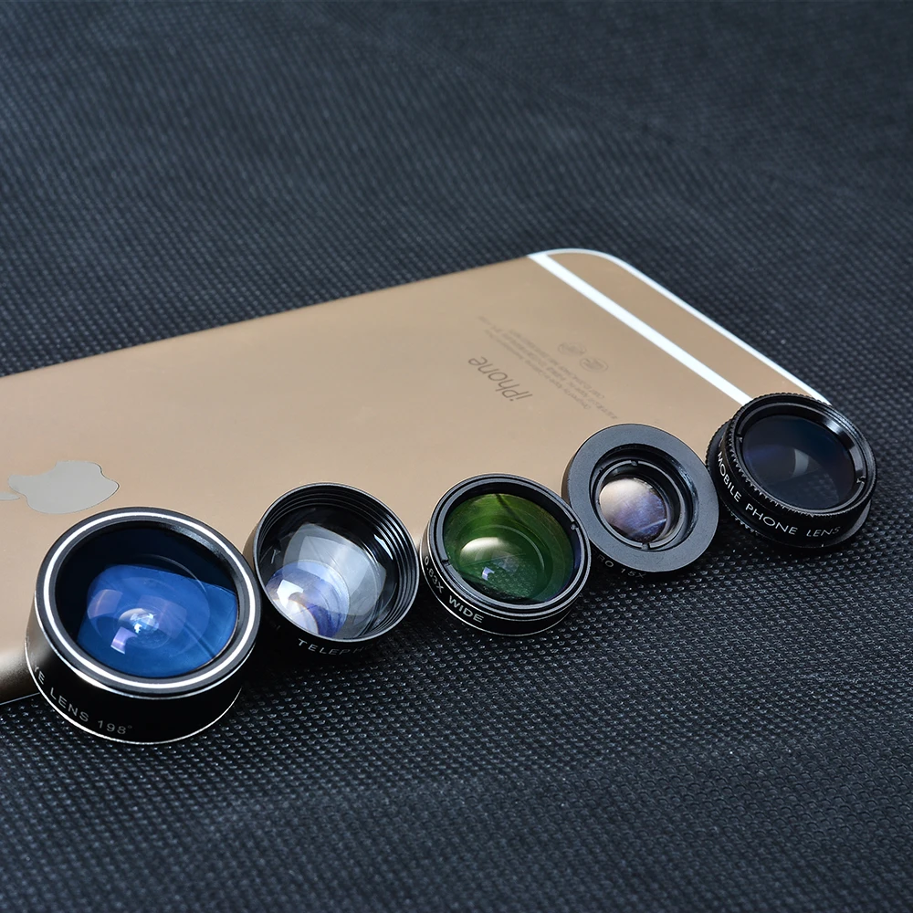 APEXEL Universal Clip 5 в 1 Комплект Объектива Камеры для iPhone Samsung Xiaomi смартфонов Линзы Рыбий
