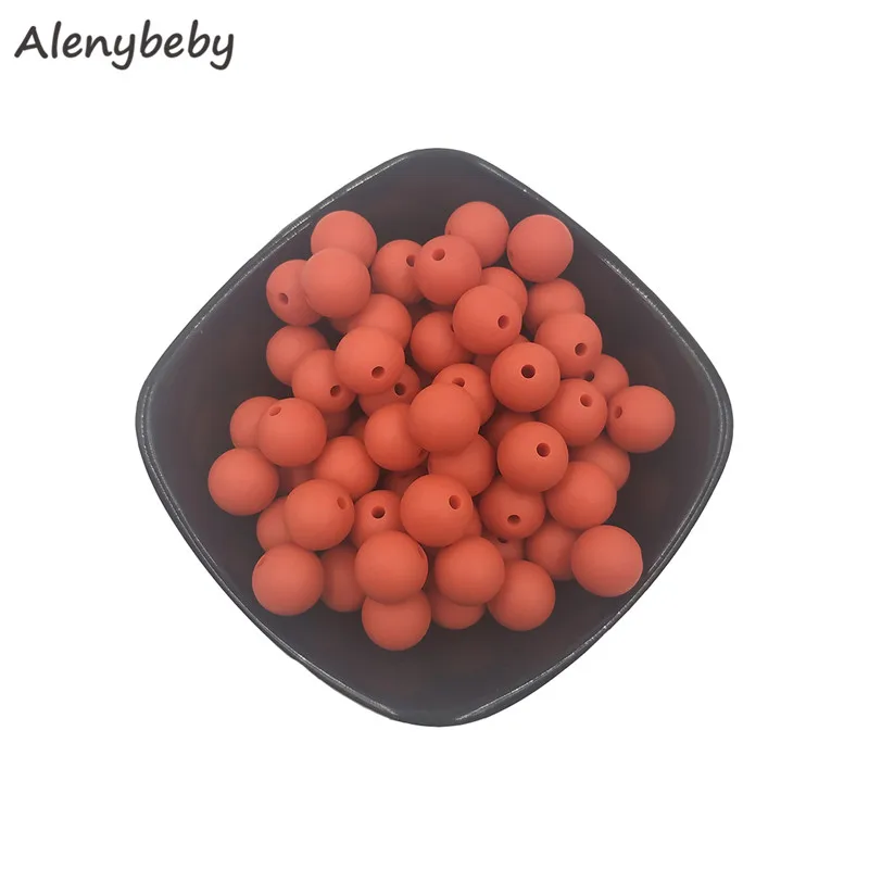 Mandarin red 100pc силиконовый для детей для прорезывания зубов бусины 15 мм безопасный пищевой Клас Уход жевательные круглые Без БФА, силиконовый бисер зубное кольцо для ребенка ожерелье - Цвет: Mandarin red