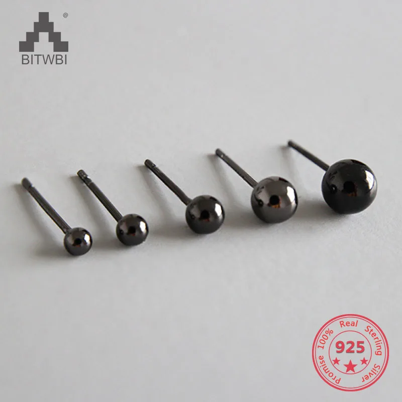 

S925 Sterling Silver Minimalist Black Geometric Round Beads Earrings Women Silver Jewelry