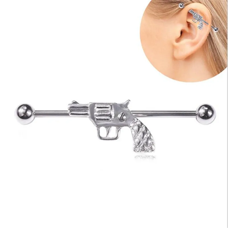 

Stainless Steel Ear Bone Nail Piercing White Crystal Gun Stud Earring Women Men Body Jewelry BarBell Ear Tunnel Fashion jewelry