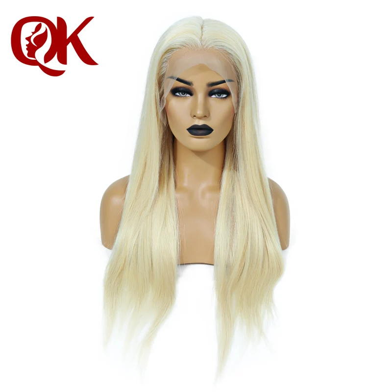 QueenKing волосы полный парик шнурка 200% плотность блонд 613 шелковистые прямые preplecked