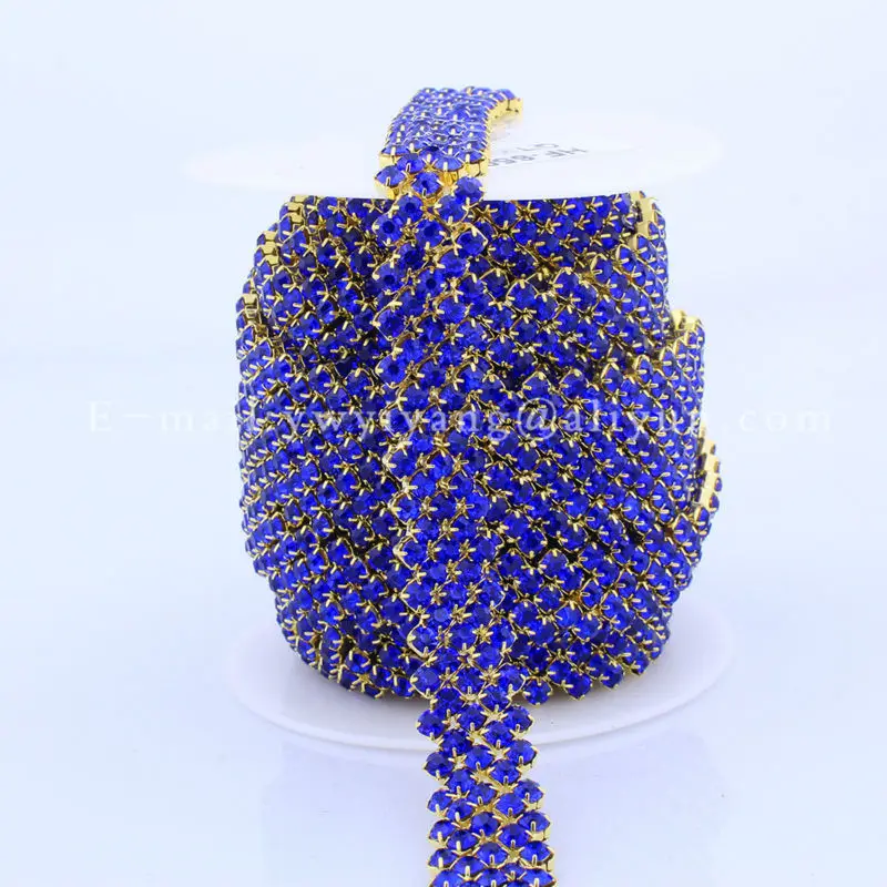 5 ярдов сапфировые Стразы цепочки для обрезки аппликация ремешка Золотое