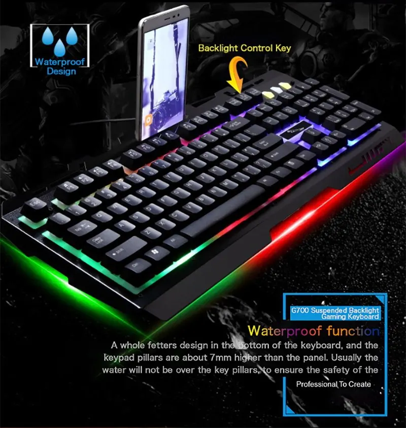 FELYBY G700 USB Проводная RGB светодиодная Радужная подсветка 104 клавиши игровая