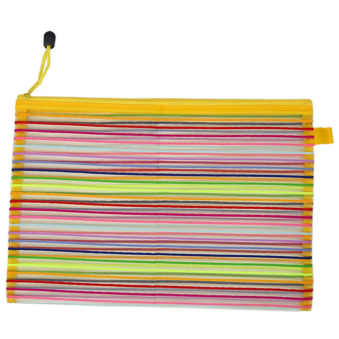 5 PCS of Zip up Nylon Mesh Multicolor Stripes A4 Paper Documents Pen File Bag Folder