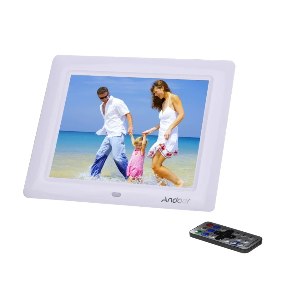 Белый Andoer 8 ''HD TFT-LCD настольная цифровая фоторамка часы MP3 MP4 видеоплеер цифровая фоторамка с пультом дистанционного управления - Цвет: Белый
