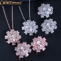 cwwzircons famous brand designer jewelry silver color austrian crystal flower pendant necklace and earrings sets for women t182
