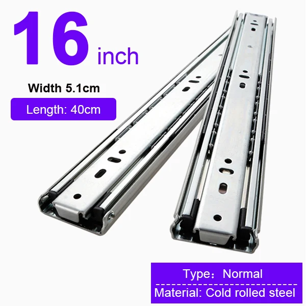 16 inch(400mm) Сверхмощный 68 кг направляющая для выдвижных ящиков 51 мм полный удлинитель шарикоподшипник промышленный - Цвет: 16 inch(400mm)