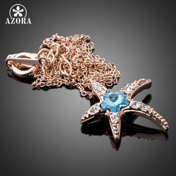 АЗОРА Звездочка с синей зимней розой в розовом цвете из стеллюкса австрийским кристаллом Подвеска на цепочке TN0084.