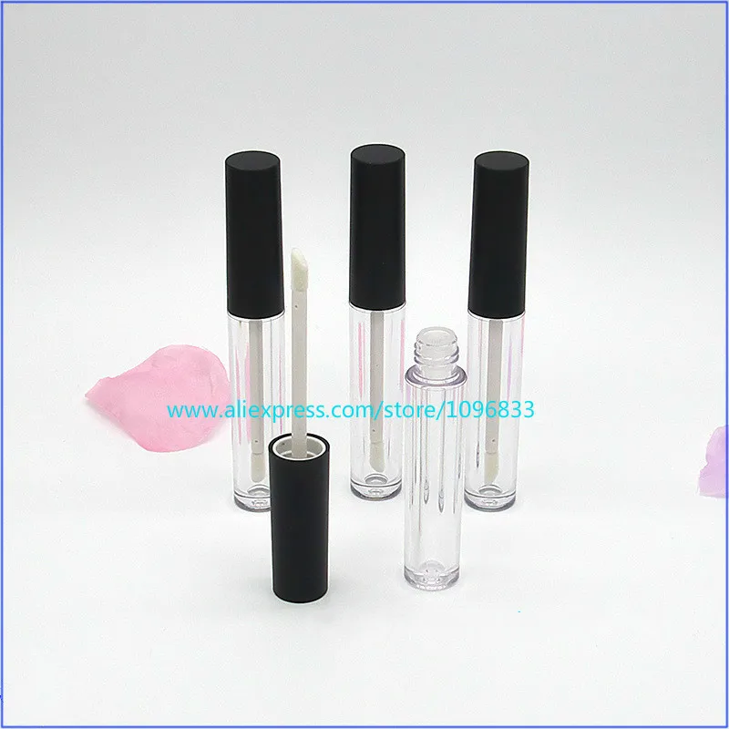 2.5ML Empty Round Lip Gloss Glaze Tube Small Cosmetic Sample Packing Container Clear Matte Black Cap 50 Units/Lot | Красота и