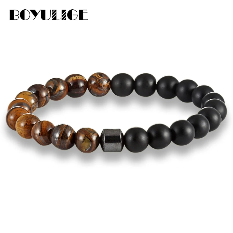 BOYULIGE 2018 тренд браслет из бисера для мужчин Femme Homme 8 мм тигровый глаз вулкан амулет