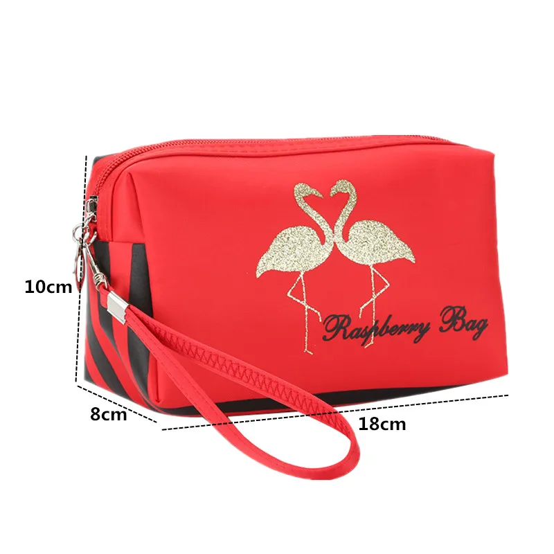 PURDORED 1 pc Flamingo Cosmetic Bag Stripe Women Shell Makeup Bags Travel Organizer PU Dropshipping | Багаж и сумки