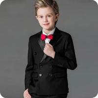 double breasted black boy suits for wedding peaked lapel slim child wedding suits boys costume mariage kid blazers ternos 3piece