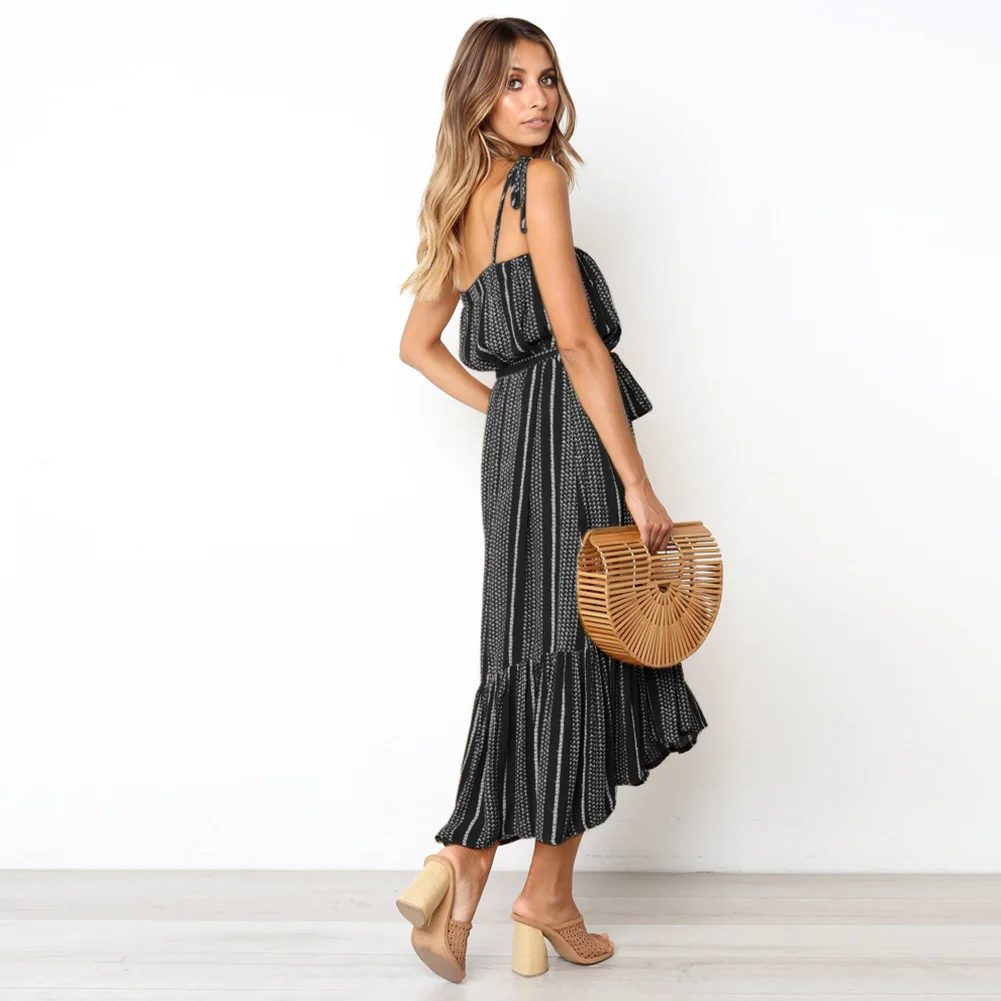 Fashion Summer Sleeveless Beach Sexy Spaghetti Strap Long Irregular Hem Maxi Floral Printed Women Dress Elegant Cocktail Party | Женская