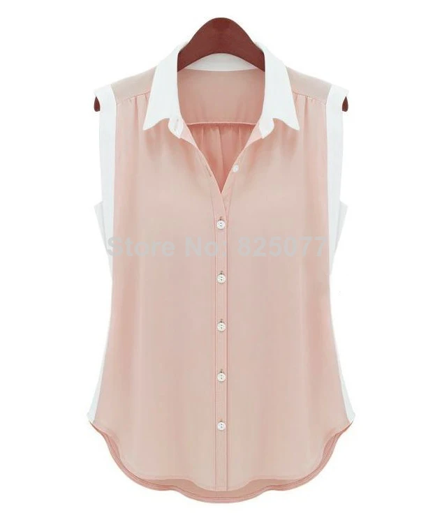 2014 New Women Girls Casual Button Down Sleeveless Chiffon Shirt Top Blouse Clothing Tee Tops Shirts Size M/L/XL/XXL TK17 |