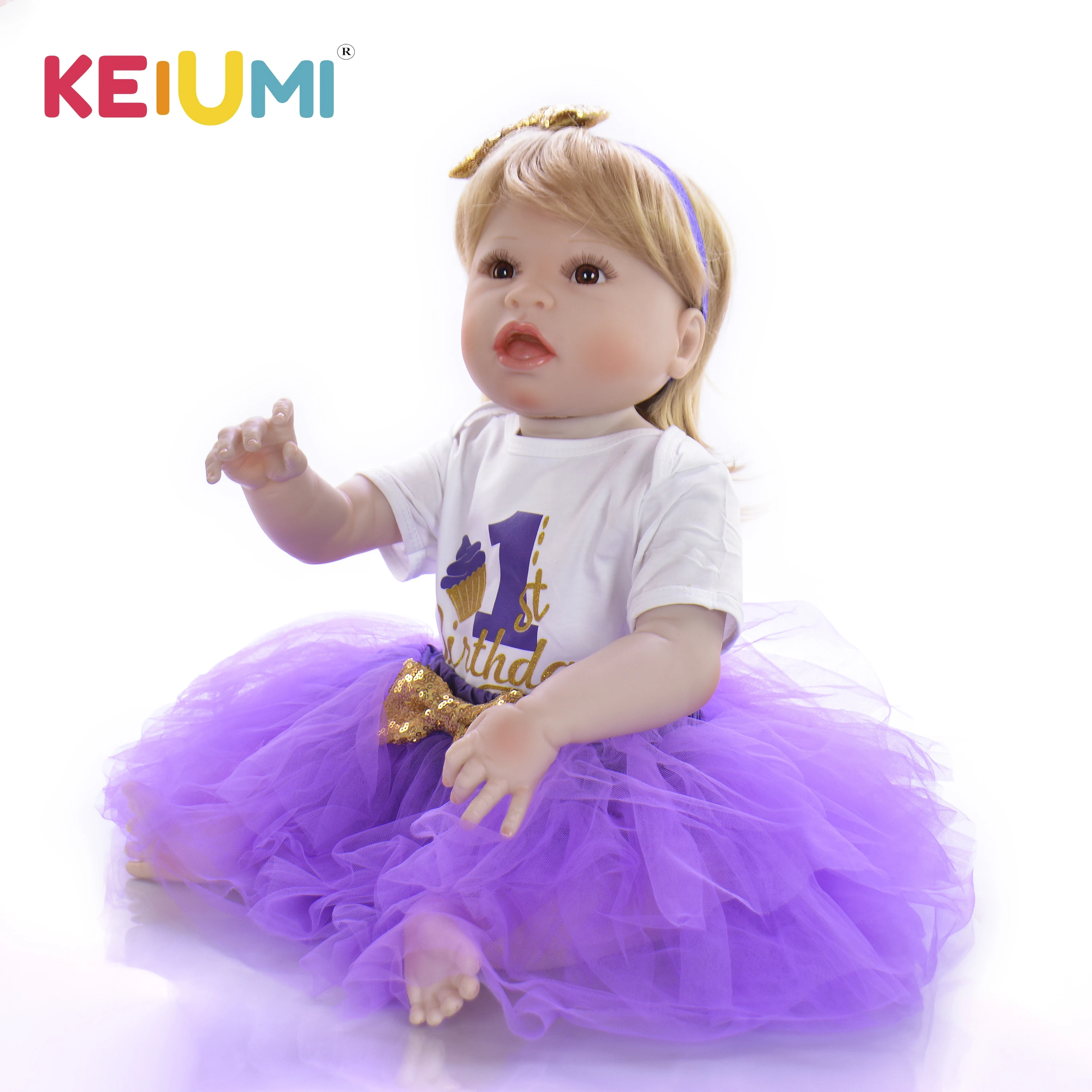 KEIUMI новый длинный золотой парик 23 дюймов 57 см полностью силиконовый винил