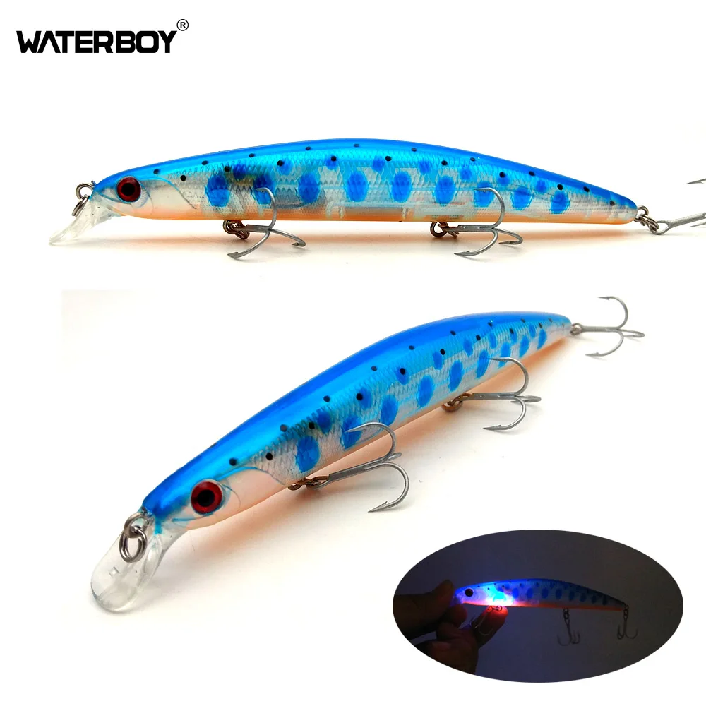 WATERBOY 11cm 20g Flashing LED Light Pencil Fishing Lure Treble Hook Electronic Luminous Fish Lamp Bait Stickbait Factory Price