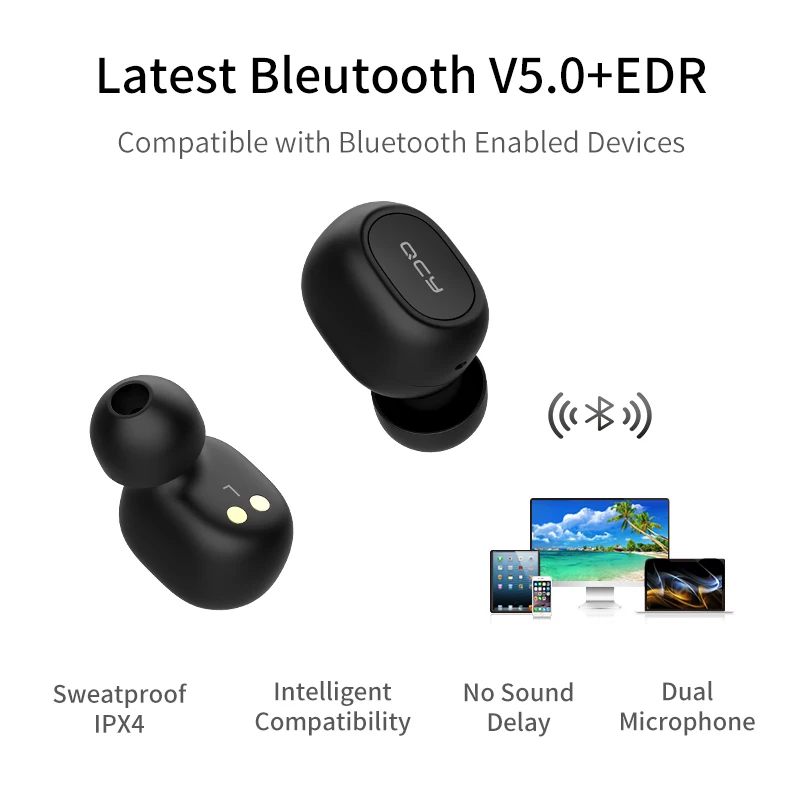 QCY QS1 T1C наушники Bluetooth V5.0 Гарнитура 3D стерео Спортивные Беспроводные с двойным