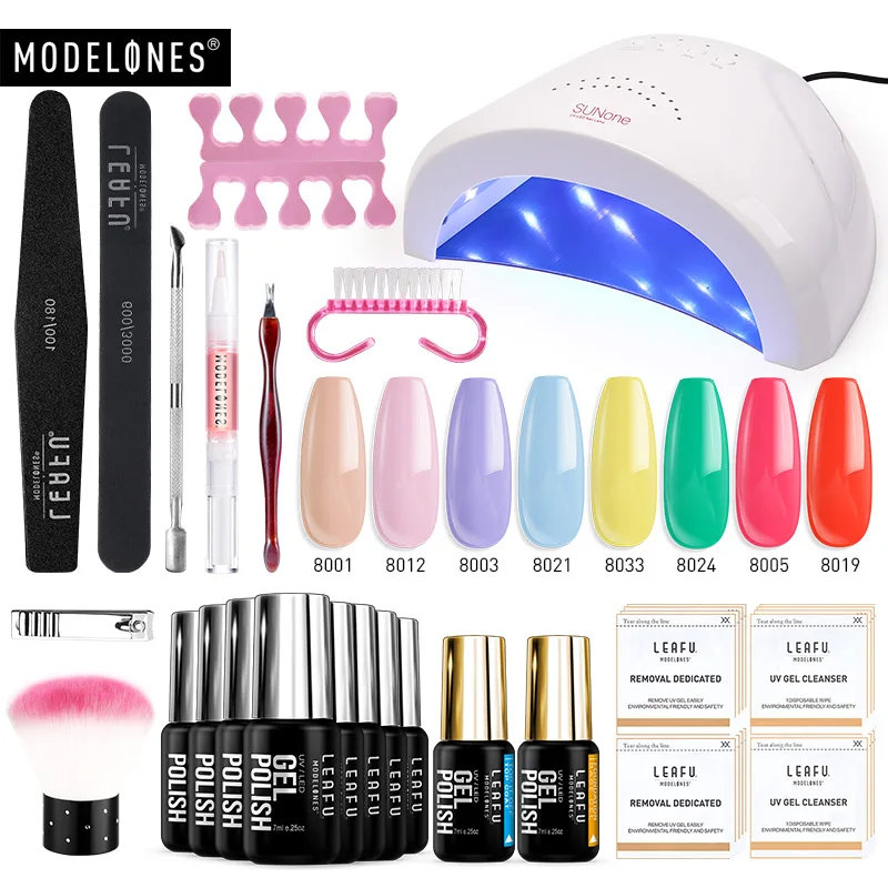 nail set Modelones 22 шт./лот набор инструментов для дизайна ногтей 48 Вт Светодиодная лампа для сушки ногтей Гель-лак маникюрные наборы базовое верхнее покрытие Электрическая Дрель Инструменты для ногтей - Цвет: nail set