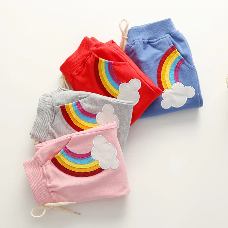 Spring Autumn Cotton Rainbow Baby Girls Pants Kids Clothes Children Casual Trousers Drawstring Boys 2018 Costume For | Детская одежда и