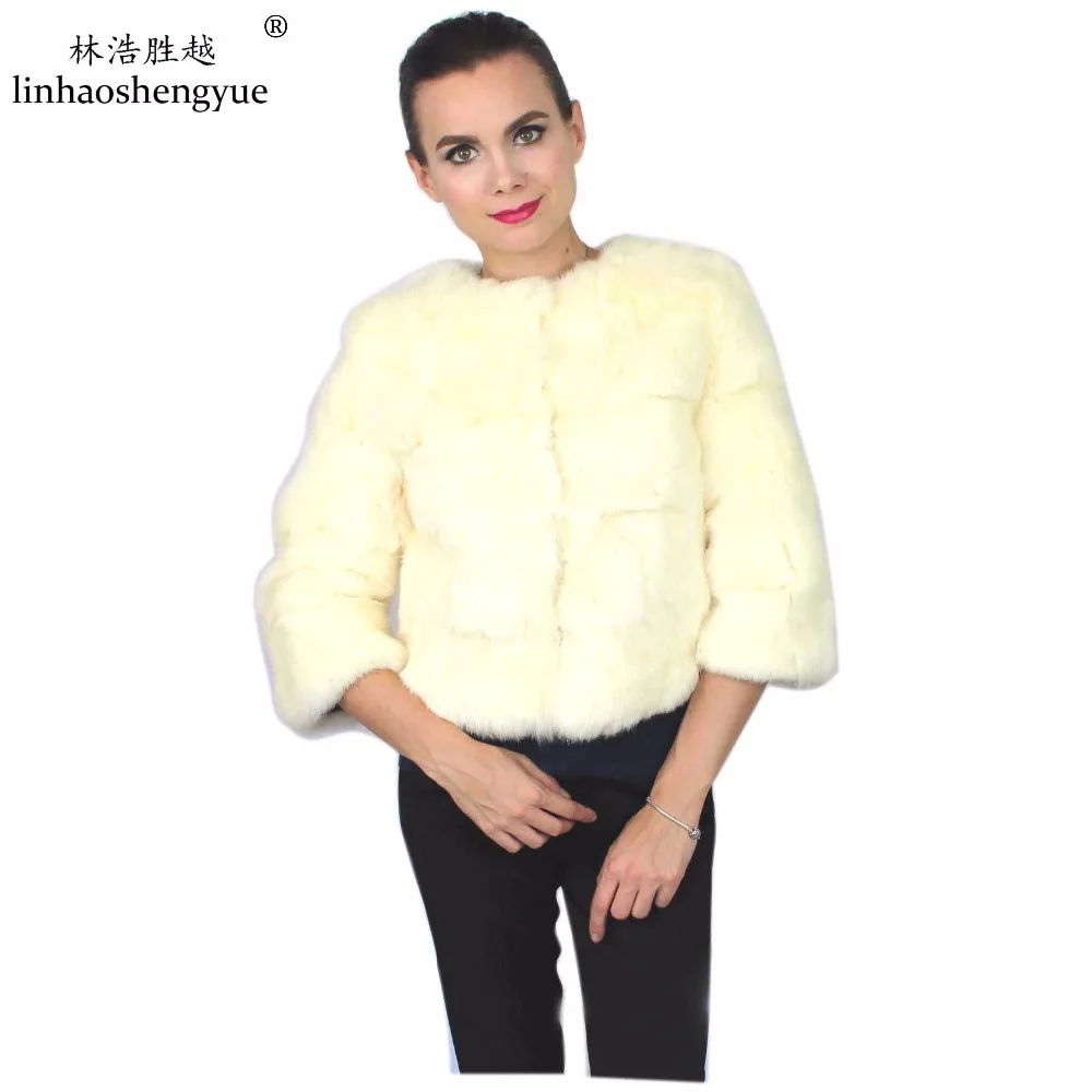

Linhaoshengyue sleeve 45cm 2016 real Natural rabbit fur coat