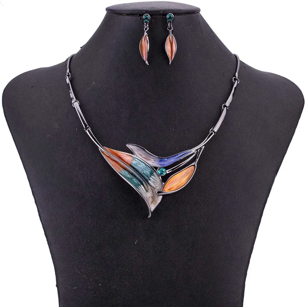 

MS1505027 наборы ювелирных изделий в виде листьев, античное покрытие, многоцветное ожерелье, серьги, наборы, высокое качество, свинец и никель, б...