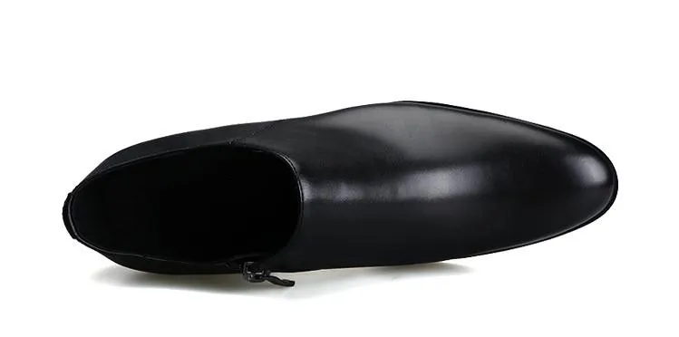 Туфли мужские из натуральной кожи высокий каблук заостренный носок молния