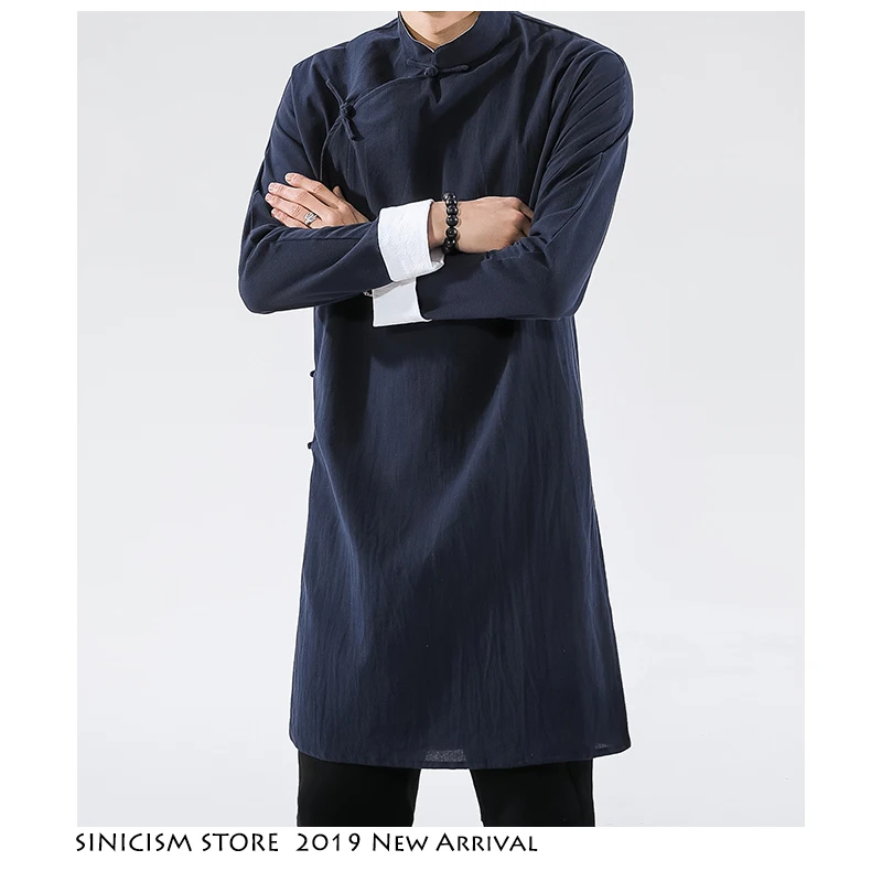 Sinicism Store мужское черное пальто стритвейм Мужская льняная куртка длинное пальто мужской китайский стиль харудзюку ветровка