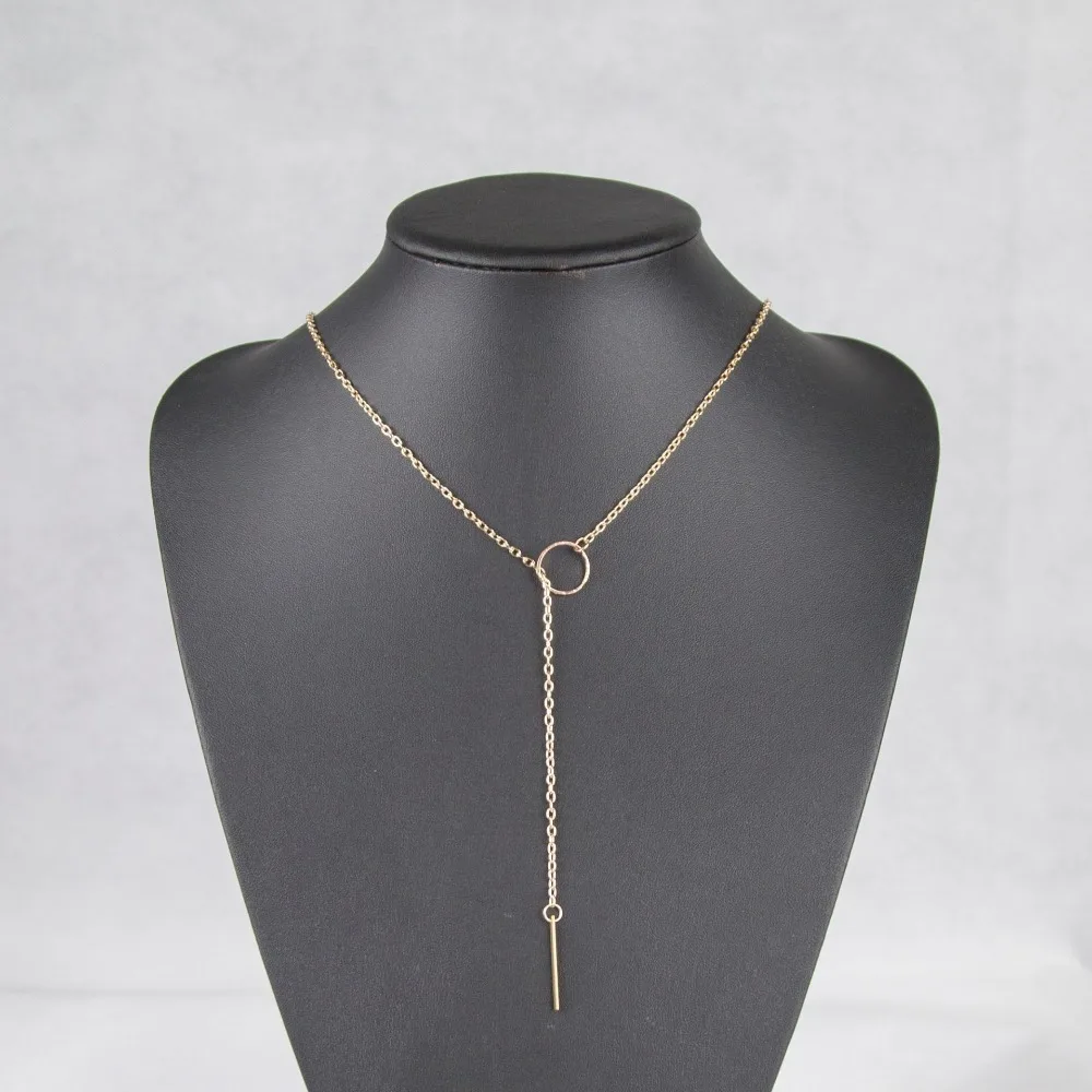 Модное простое длинное ожерелье с подвеской металлическое женское