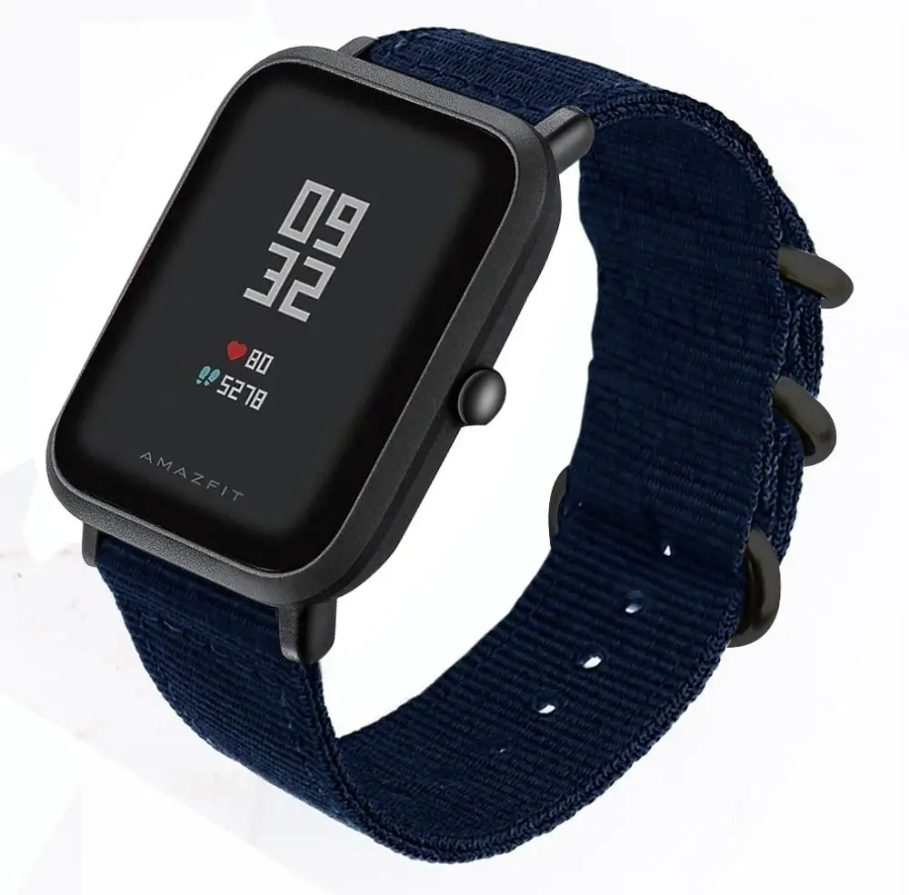 DKPLNT цветной нейлоновый ремешок для часов для Amazfit Bip для Xiaomi Huami Amazfit браслет Huami ремешок 20 мм - Цвет: Черный