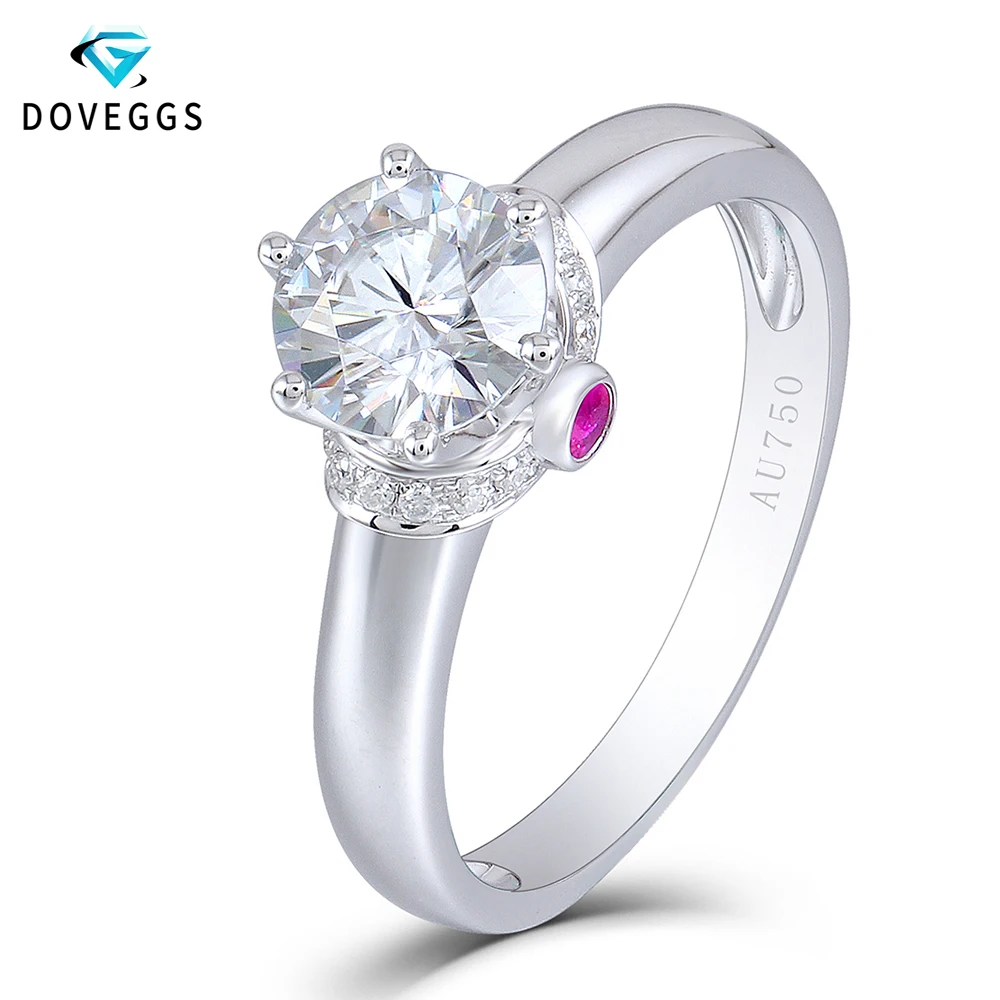 DovEggs 18K 750 White Gold 1ct Diameter 6.5mm F Color Lab Grown Moissanite Engagement Ring With and Ruby Accents | Украшения и