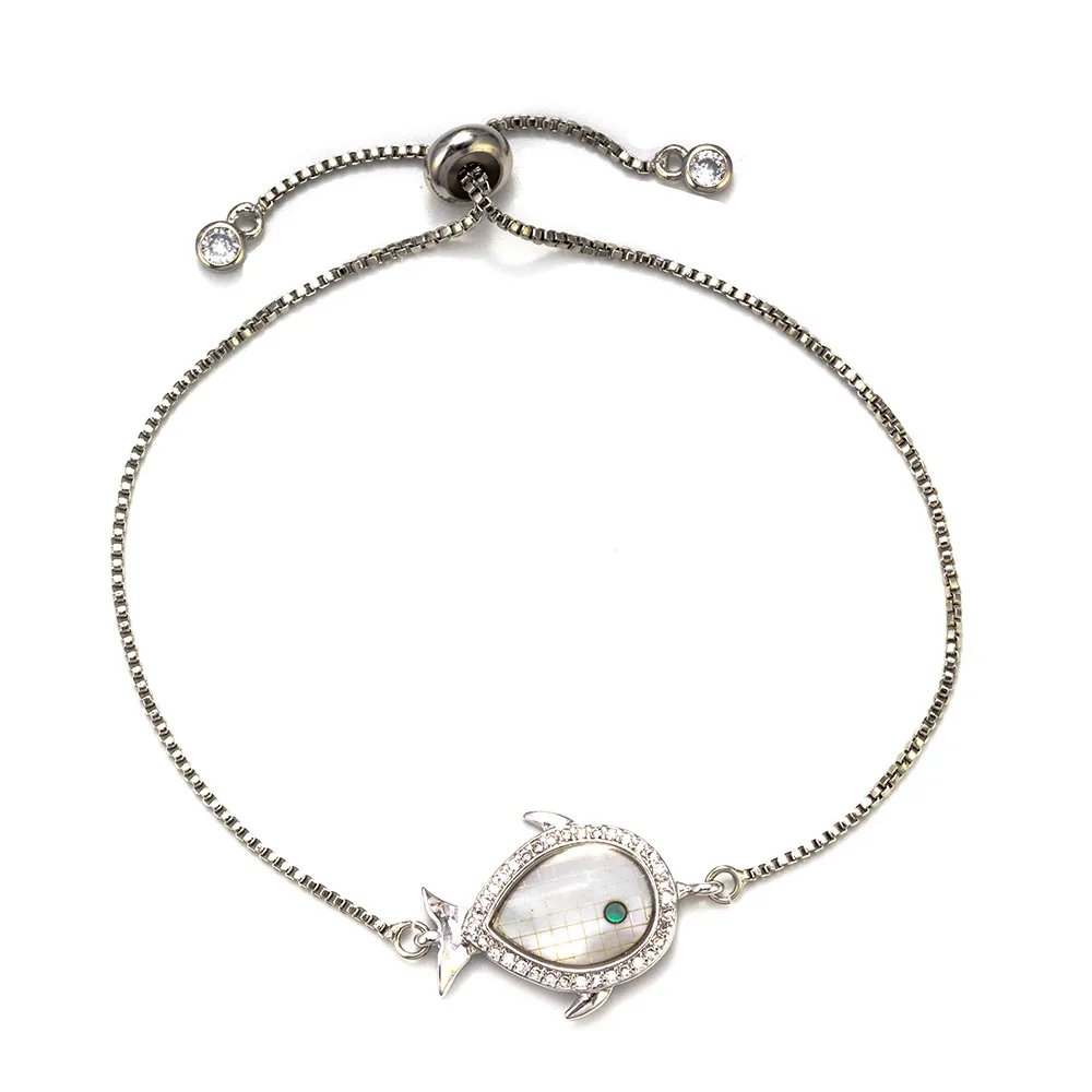 silver Lucky Eye подвеска «Акула» браслеты красочные оболочки медные микро циркониевые амулеты Браслеты для женщин детские ювелирные изделия подарок EY5477 - Окраска металла: silver