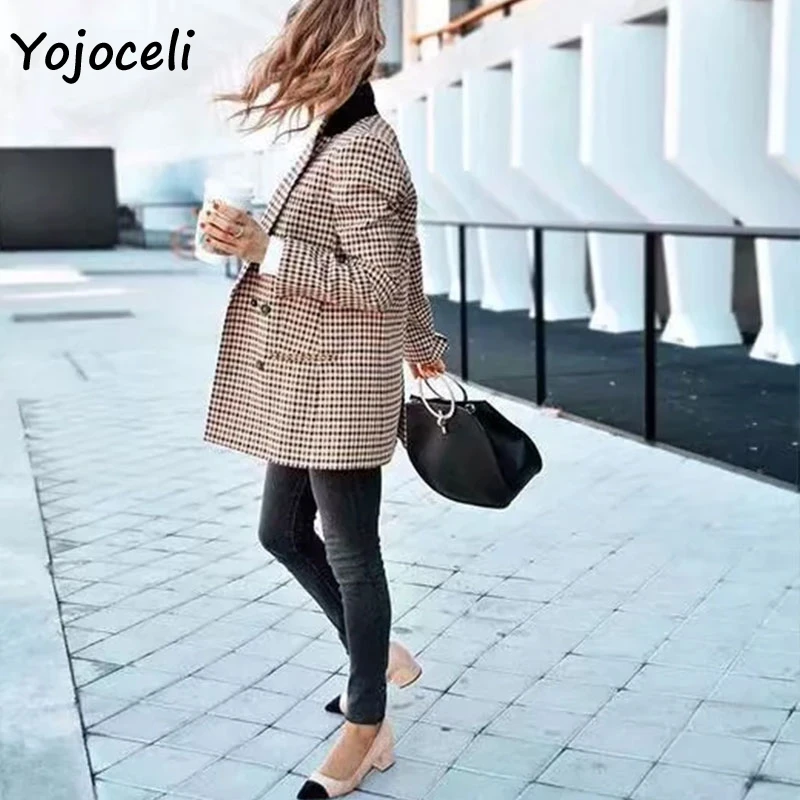 Пиджак Yojocel Женский винтажный двубортный Блейзер повседневная верхняя одежда
