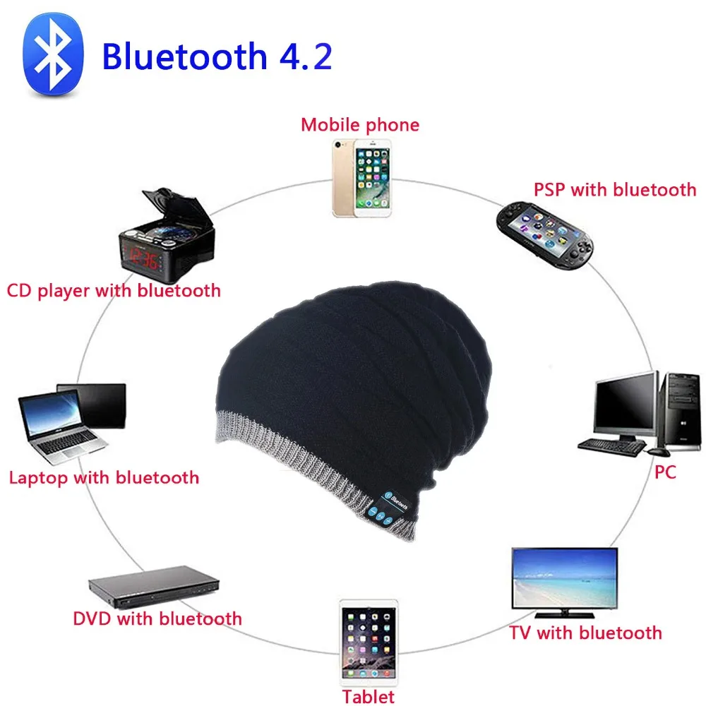 Bluetooth V4.2 Беспроводная стерео умная Beanie гарнитура музыкальные трикотажные