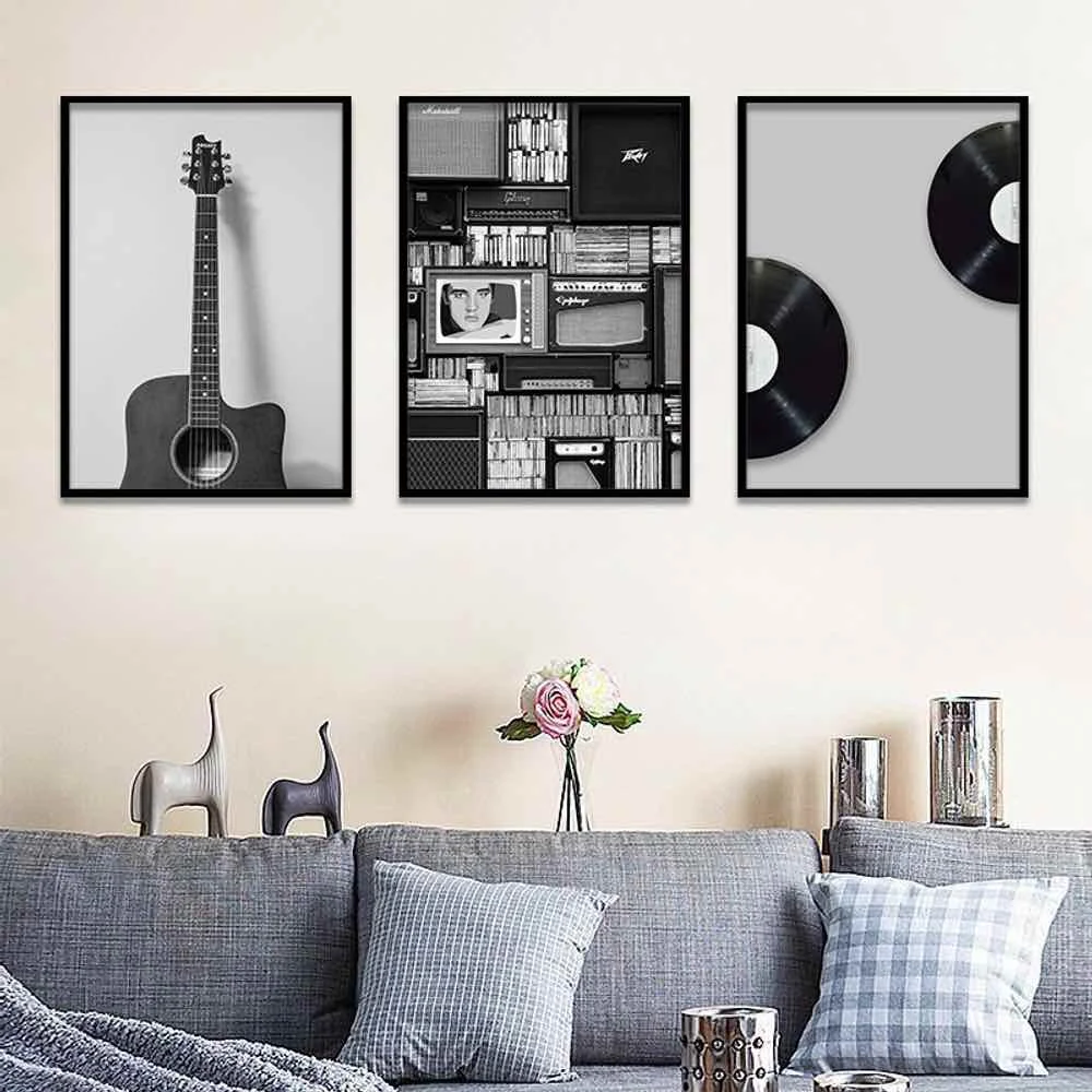 

HAOCHU Painting LP Disk Rock Guitar Print Impression Poster Simple Nordic Wall Pictures Canvas For Living Room Home Decor
