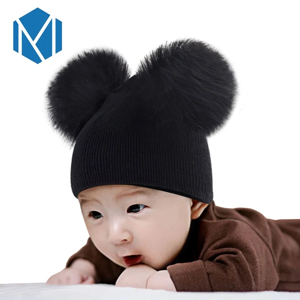 M MISM Новое поступление 1 шт. одноцветная Милая шапка для новорожденных двойная