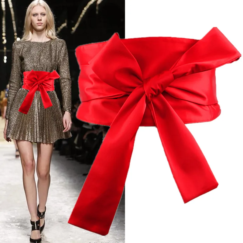 Women vintage fahsion retro Japanese style satin belt black red bow tie corset new 2019 spring summer sexy cool | Аксессуары для