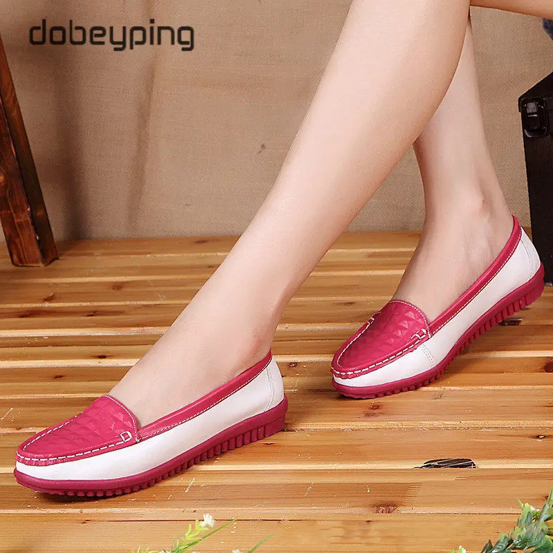 Spring New Women's Casual Shoes Cow Leather Woman Flats Shoe Moccasins Female Loafers Slip On Boat Shoes Leisure Single Footwear