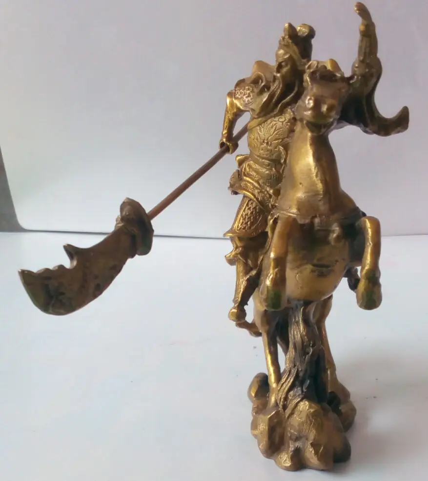 Китайский античный Hero Guan Gong Yu скакалка на лошадях * бронзовая статуя | Дом и сад