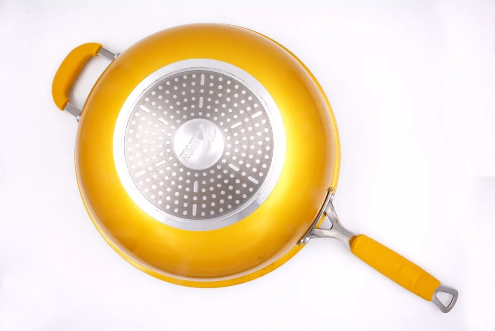 Wok из нержавеющей стали Master Star Luxury Yellow Woks 304 с крышкой и антипригарным покрытием