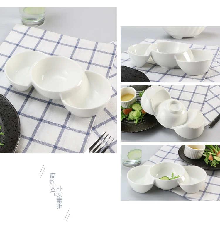 ceramic 3 component bowl snack nut Melon seeds Chip and Dip | Дом и сад