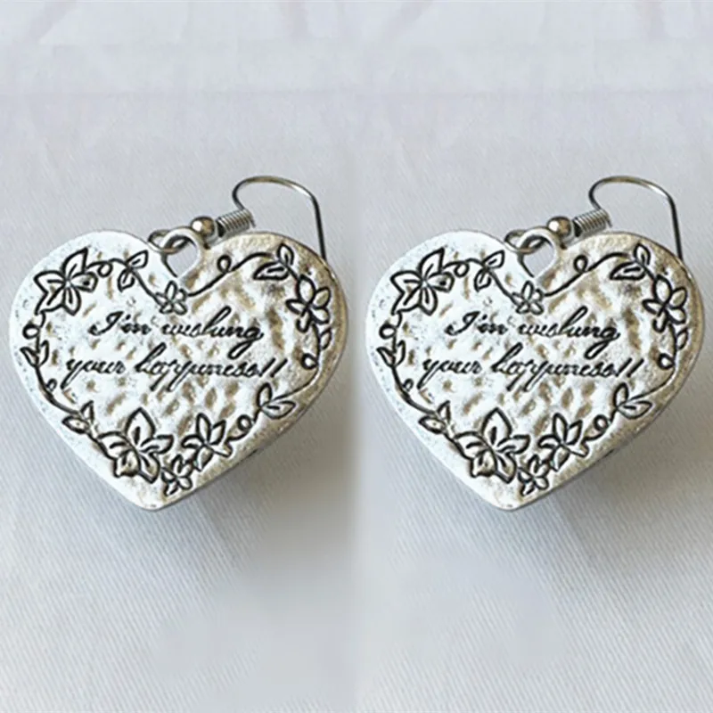 Винтажные медные серьги в стиле панк с надписью Love Heart для женщин Ретро ювелирные