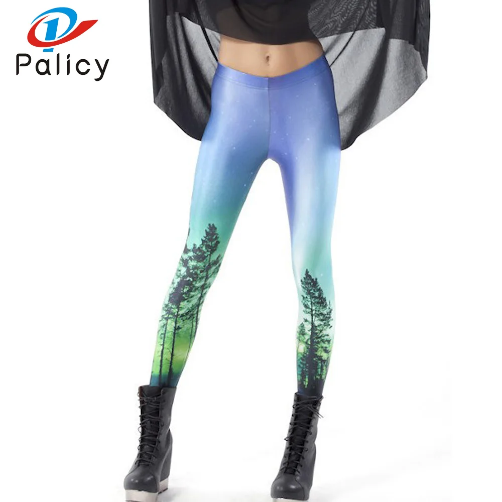 Palicy New Fashion Autumn Legging Blue Sky 3D Printed leggins Women leggings Sexy Women Stretch Pants Green Tree Spandex