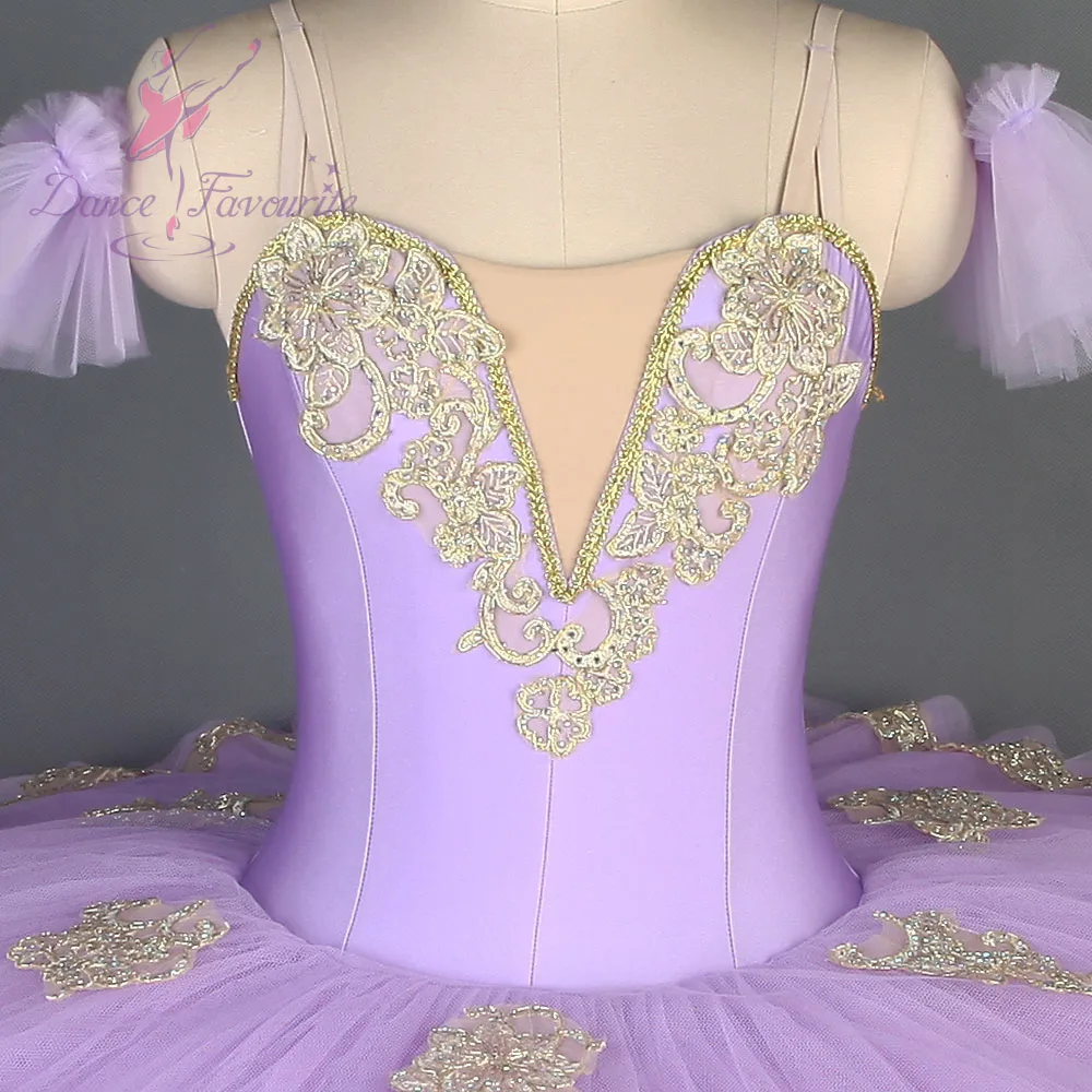 Новинка сиреневая предпрофессиональная балетная пачка с золотой аппликацией