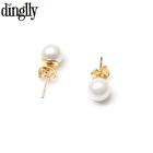 DINGLLY, европейские популярные модные серьги-гвоздики с натуральным белым жемчугом и золотыми ушками, очаровательные брендовые серьги для женщин, подарки для влюбленных