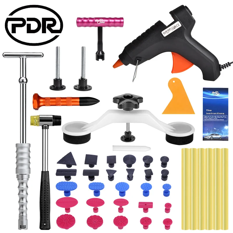 

PDR Tools Glue Puller Set Car Dent Repair Kit Paintless Hail Dent Remover Slide Hammer Tabs Glue Gun Hand Set DIY Repair Tools