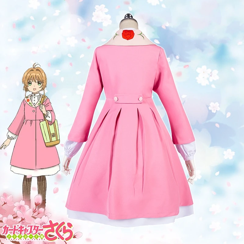 

New Cardcaptor Sakura Cosplay Costume Kinomoto Sakura Cosplay Pink Dress+Mint Apron Casual Clothes Halloween Costumes for Women